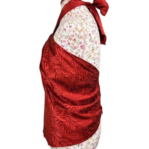 Ronny Kobo June Tiger Jacquard Halter Top Orange Red Silk Blend Small Blouse - Picture 8 of 11